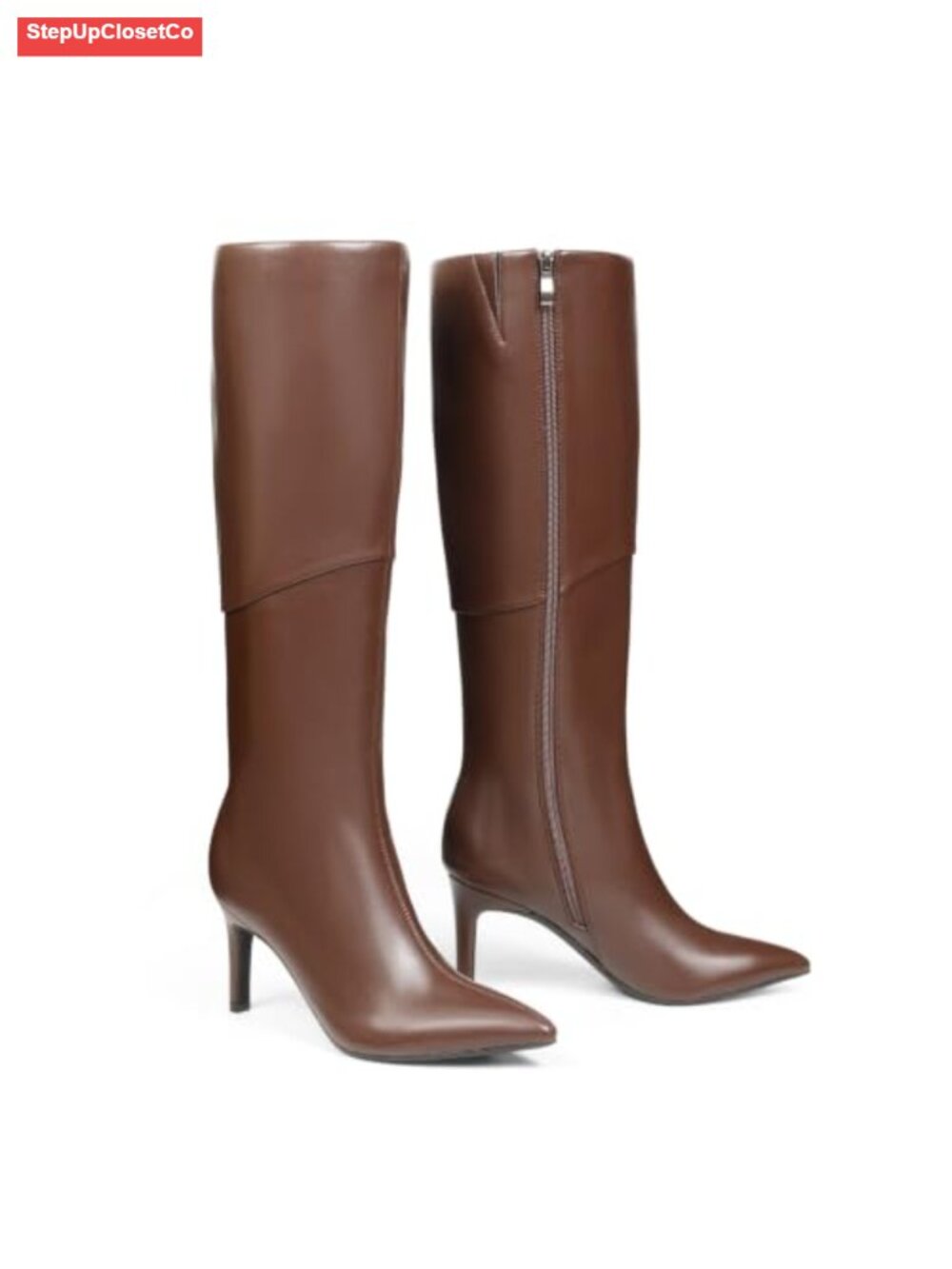 Knee High Boots Pointed Toe 3.2 Inch Stiletto Heel Tall Boots Faux Leather